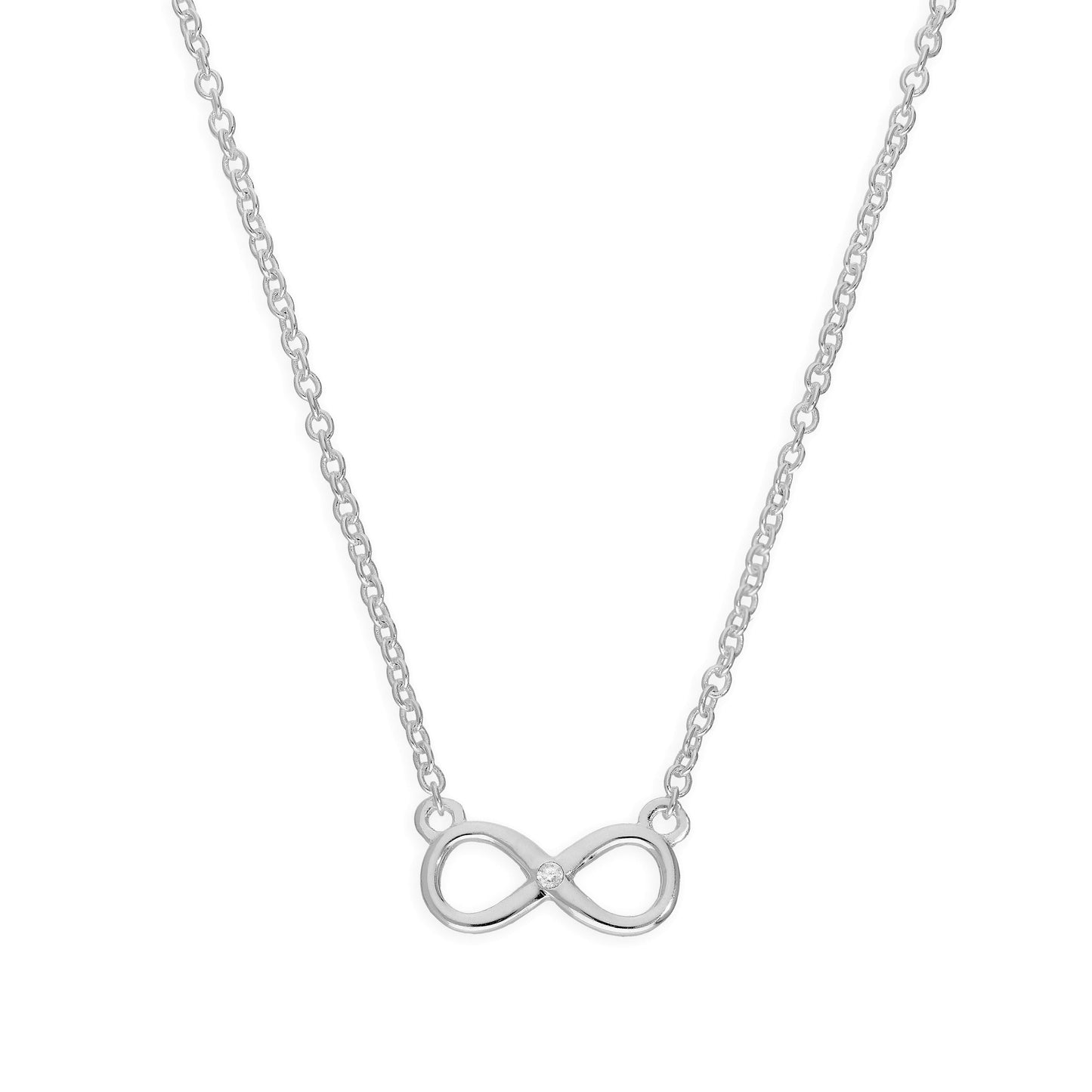 Collier symbole de l'infini en argent sterling et diamant véritable de 45 cm