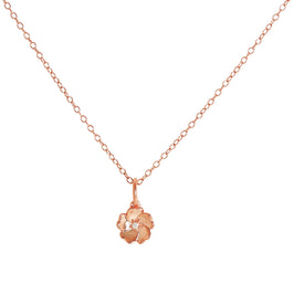 Collier en argent sterling plaqué or rose et véritable diamant en forme de fleur