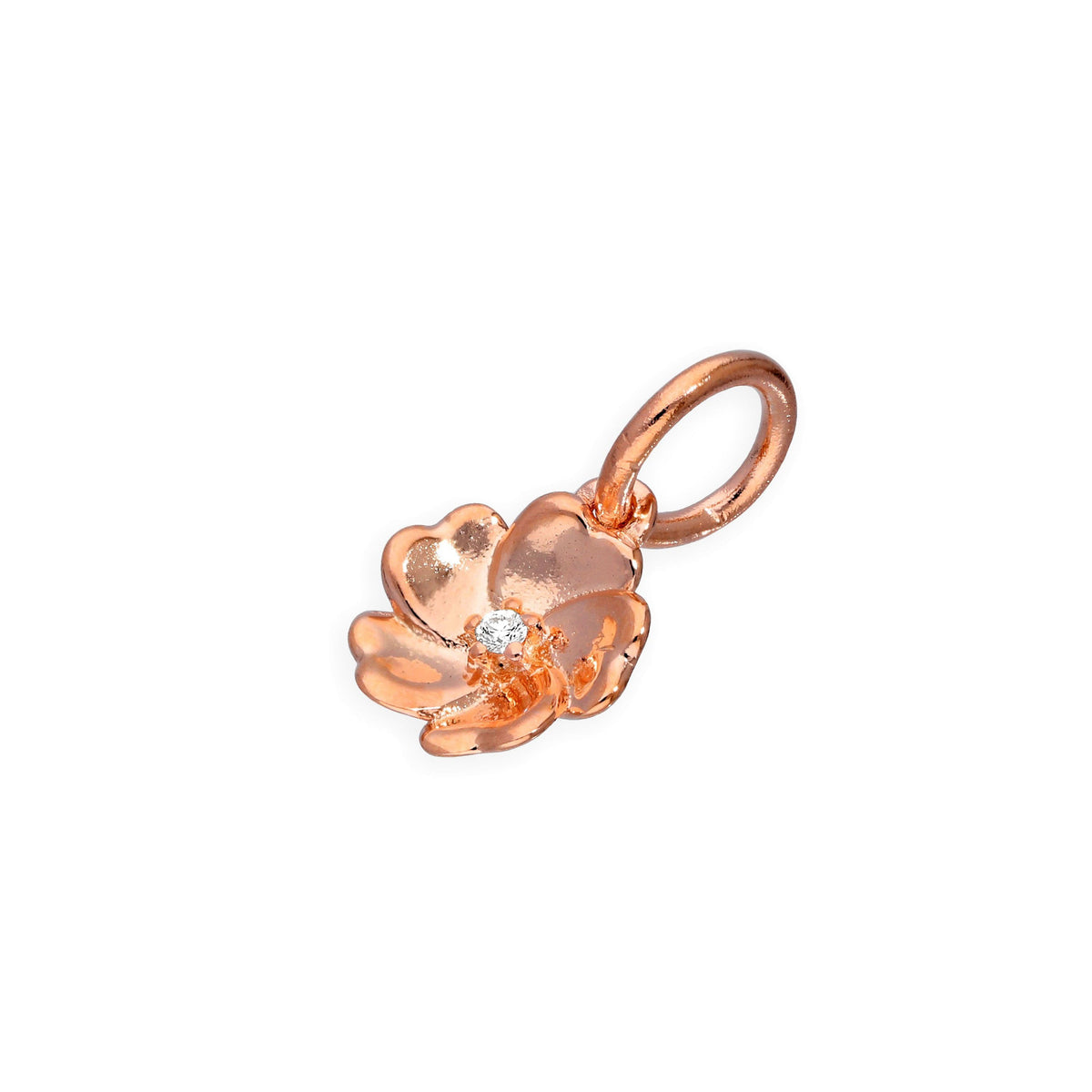 Breloque fleur en argent sterling plaqué or rose et diamant véritable