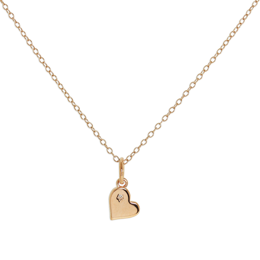 Collier cœur en argent sterling plaqué or rose et diamant véritable