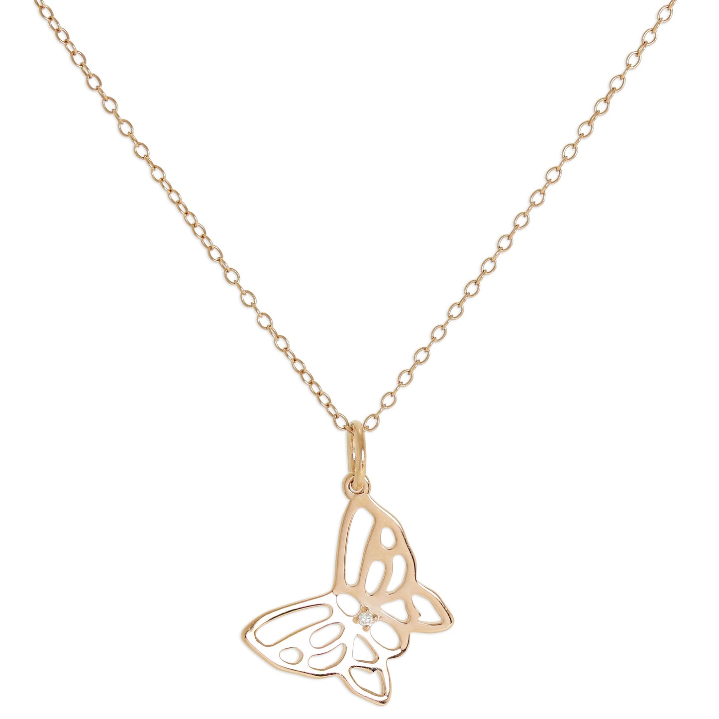 Collier papillon ouvert en argent sterling plaqué or rose et diamants véritables