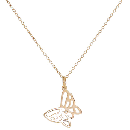 Collier papillon ouvert en argent sterling plaqué or rose et diamants véritables