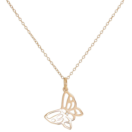 Collier papillon ouvert en argent sterling plaqué or rose et diamants véritables