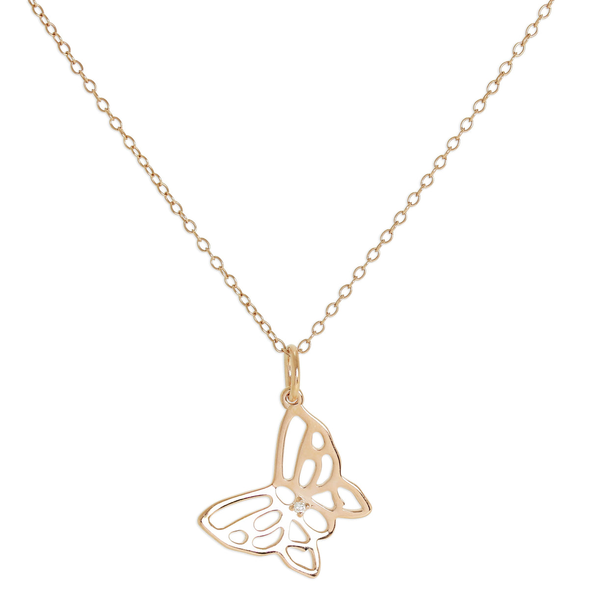 Collier papillon ouvert en argent sterling plaqué or rose et diamants véritables