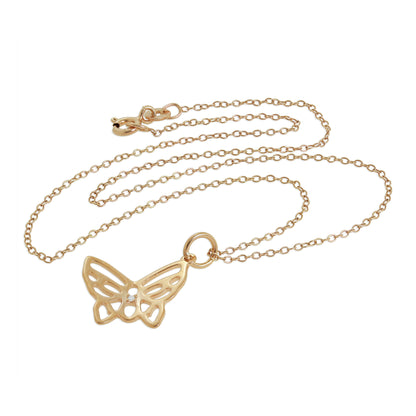 Collier papillon ouvert en argent sterling plaqué or rose et diamants véritables