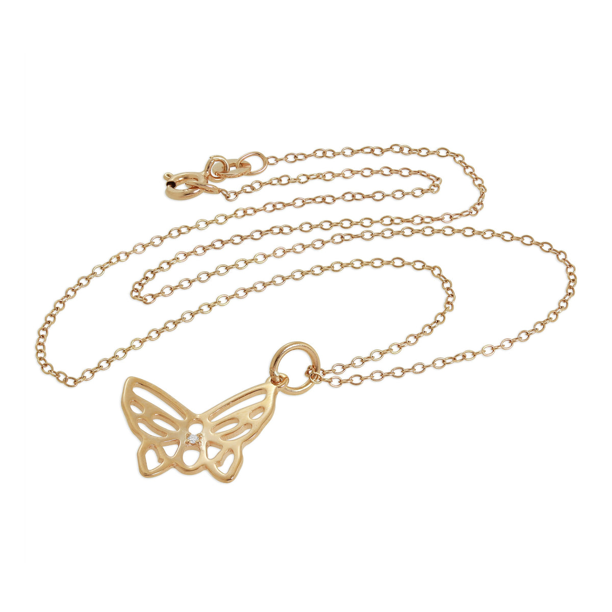 Collier papillon ouvert en argent sterling plaqué or rose et diamants véritables