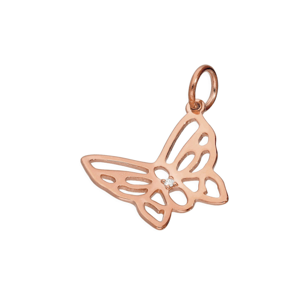 Breloque papillon ouverte en argent sterling plaqué or rose et diamant véritable