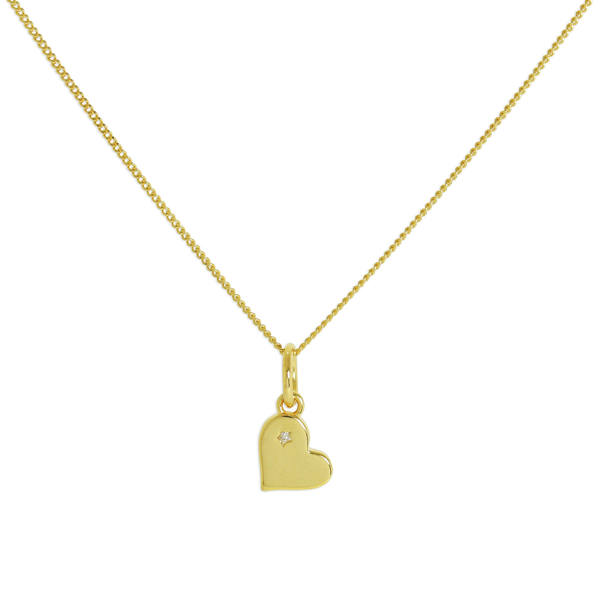Collier cœur en argent sterling plaqué or et diamant véritable