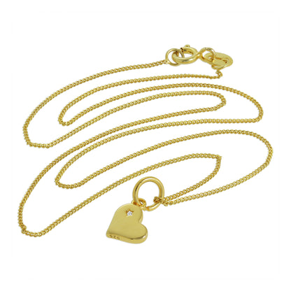 Collier cœur en argent sterling plaqué or et diamant véritable