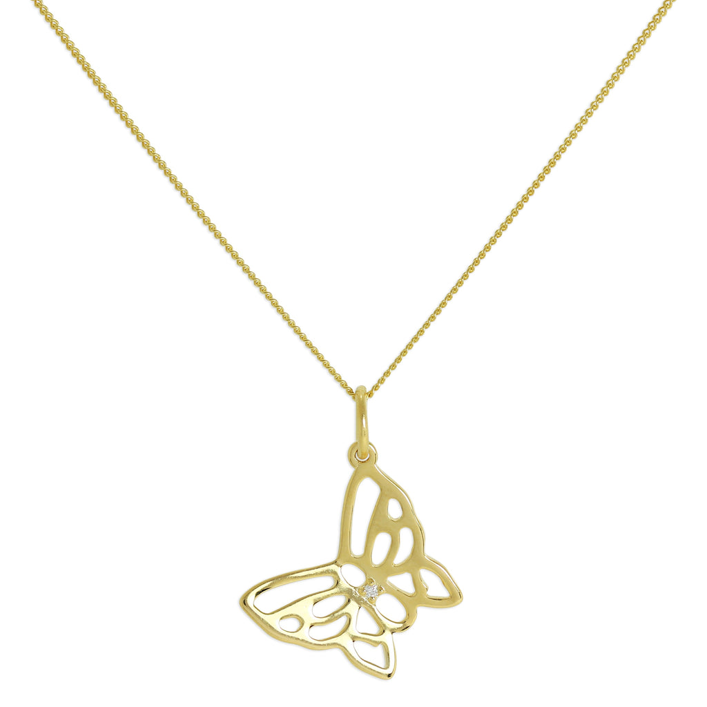 Collier papillon ouvert en argent sterling plaqué or et diamant véritable