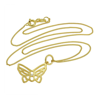Collier papillon ouvert en argent sterling plaqué or et diamant véritable