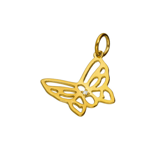 Breloque papillon ouverte en argent sterling plaqué or et diamant véritable
