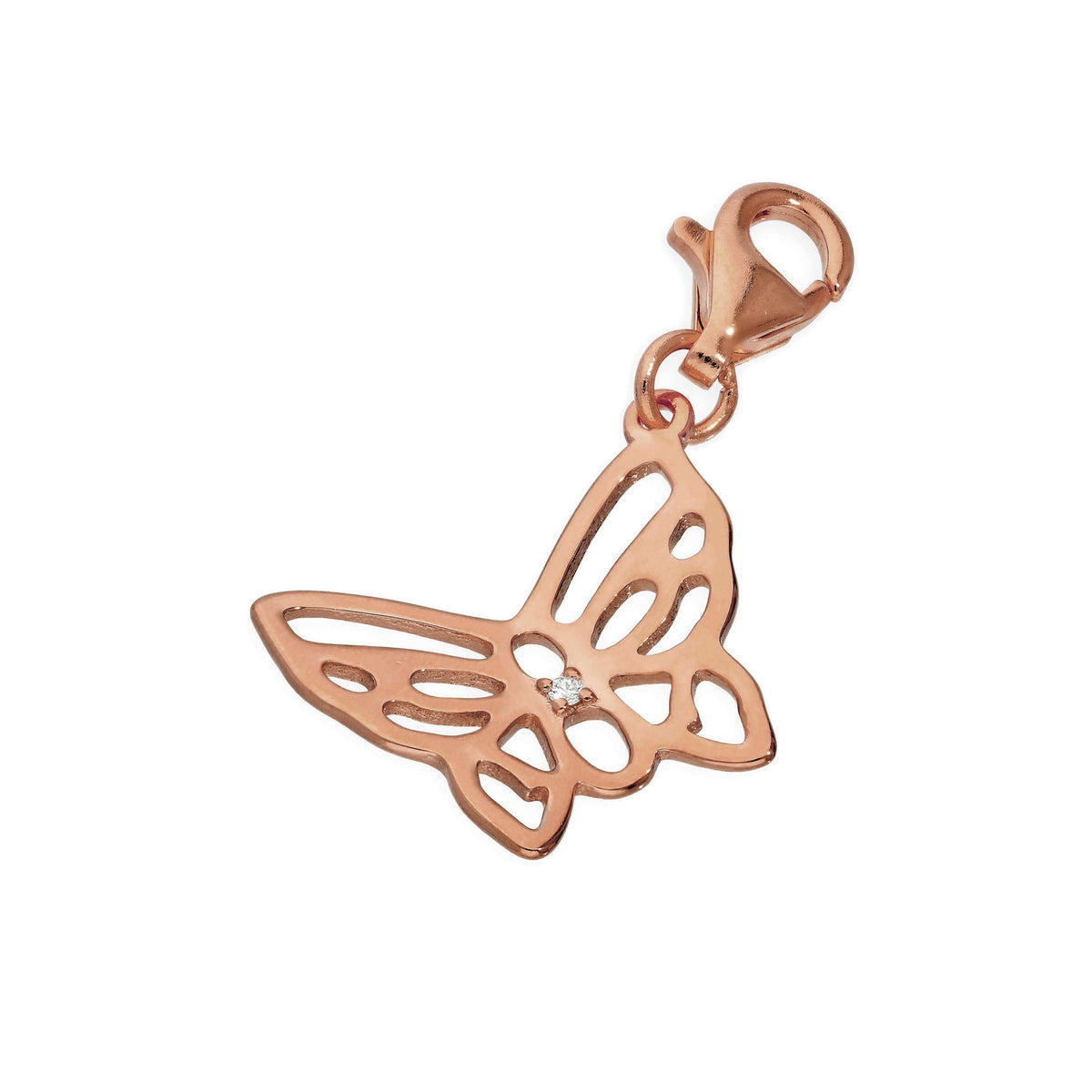 Breloque papillon ouverte en argent sterling plaqué or rose et diamant véritable