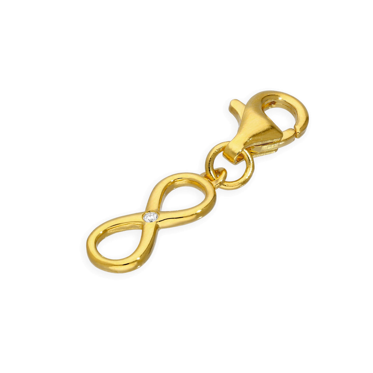 Breloque à clip en argent sterling plaqué or et véritable diamant symbole de l'infini
