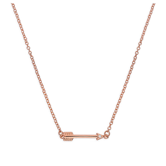 Collier flèche en argent sterling plaqué or rose et diamant véritable de 45 cm
