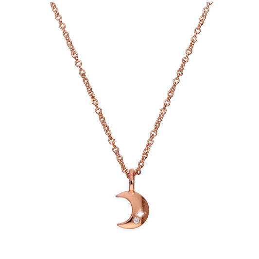 Collier lune en argent sterling plaqué or rose et diamants véritables de 45 cm