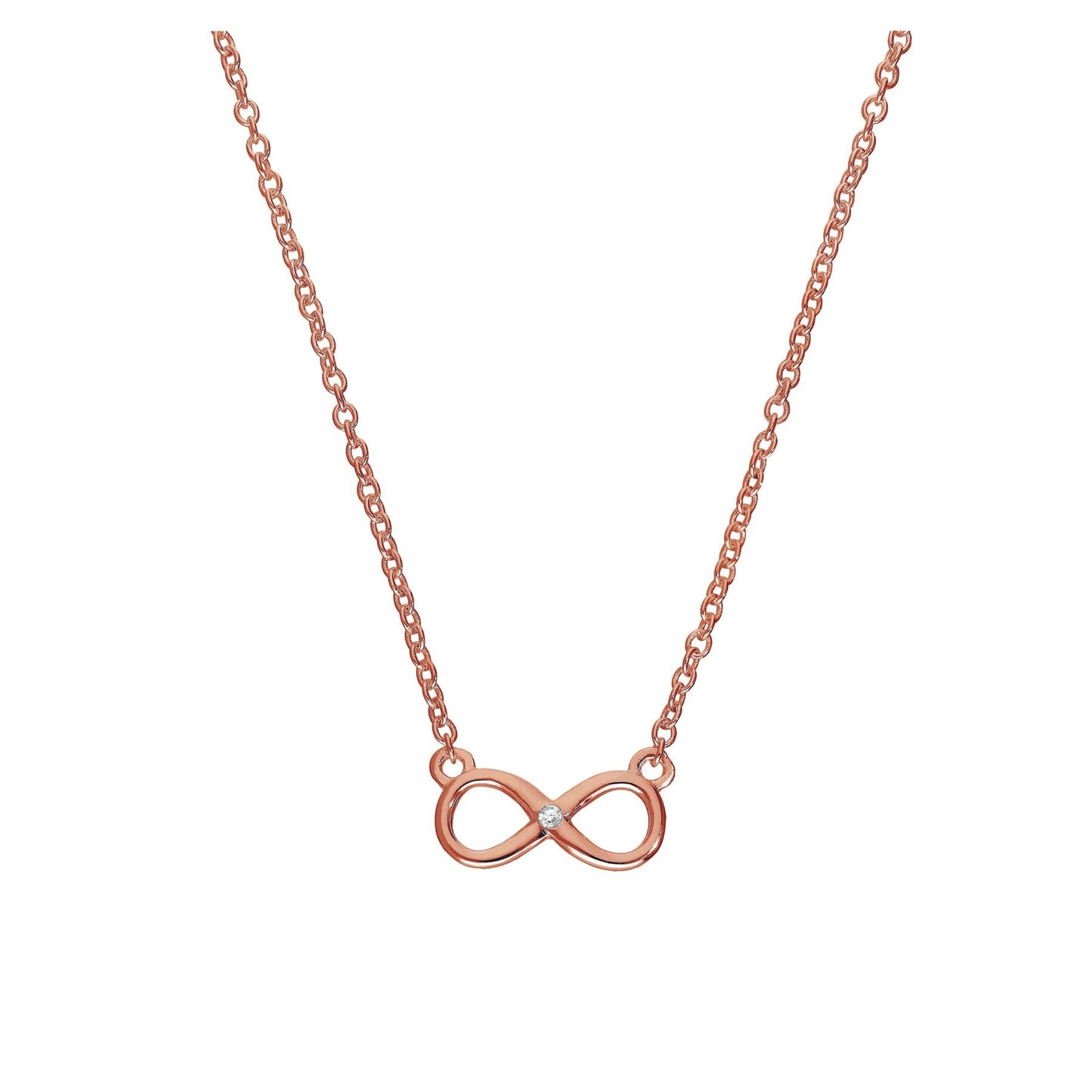 Collier symbole de l'infini en argent sterling plaqué or rose et diamants véritables, 45 cm