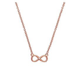 Collier symbole de l'infini en argent sterling plaqué or rose et diamants véritables, 45 cm