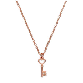 Collier en argent sterling plaqué or rose et diamant véritable, 45 cm, avec clé en forme de cœur