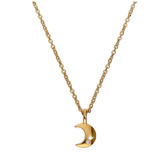 Collier lune en argent sterling plaqué or et diamants véritables de 45 cm