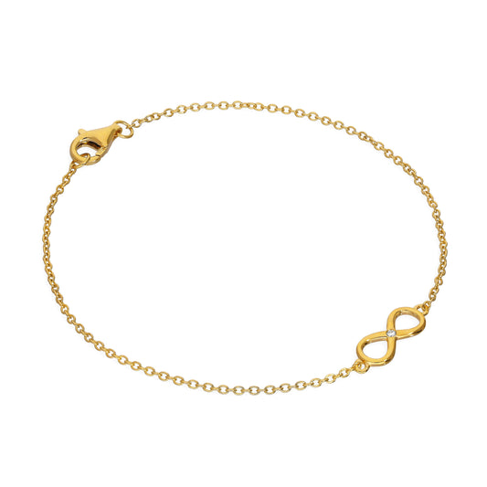Bracelet symbole de l'infini en argent sterling plaqué or et diamants véritables de 18 cm