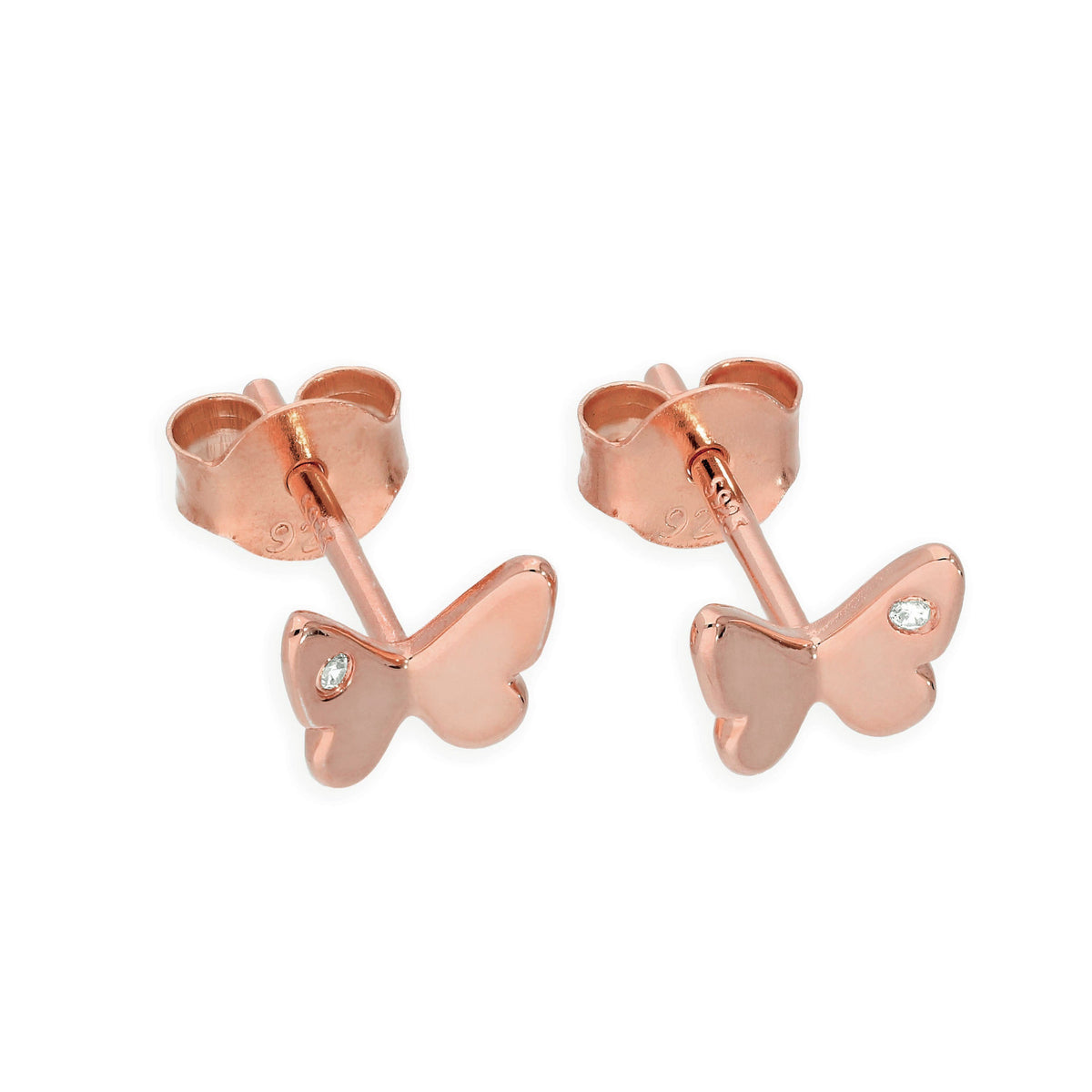 Boucles d'oreilles papillon en argent sterling plaqué or rose et diamants véritables