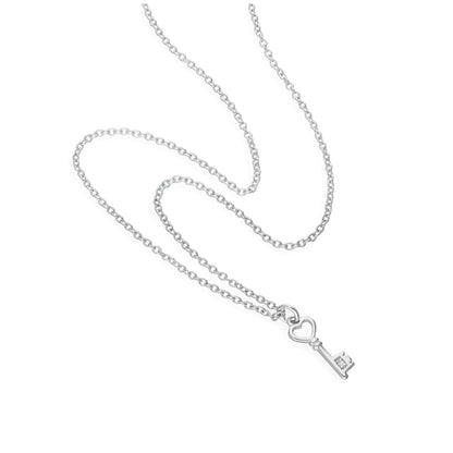 Collier en argent sterling et diamant véritable, 45 cm, avec clé en forme de cœur