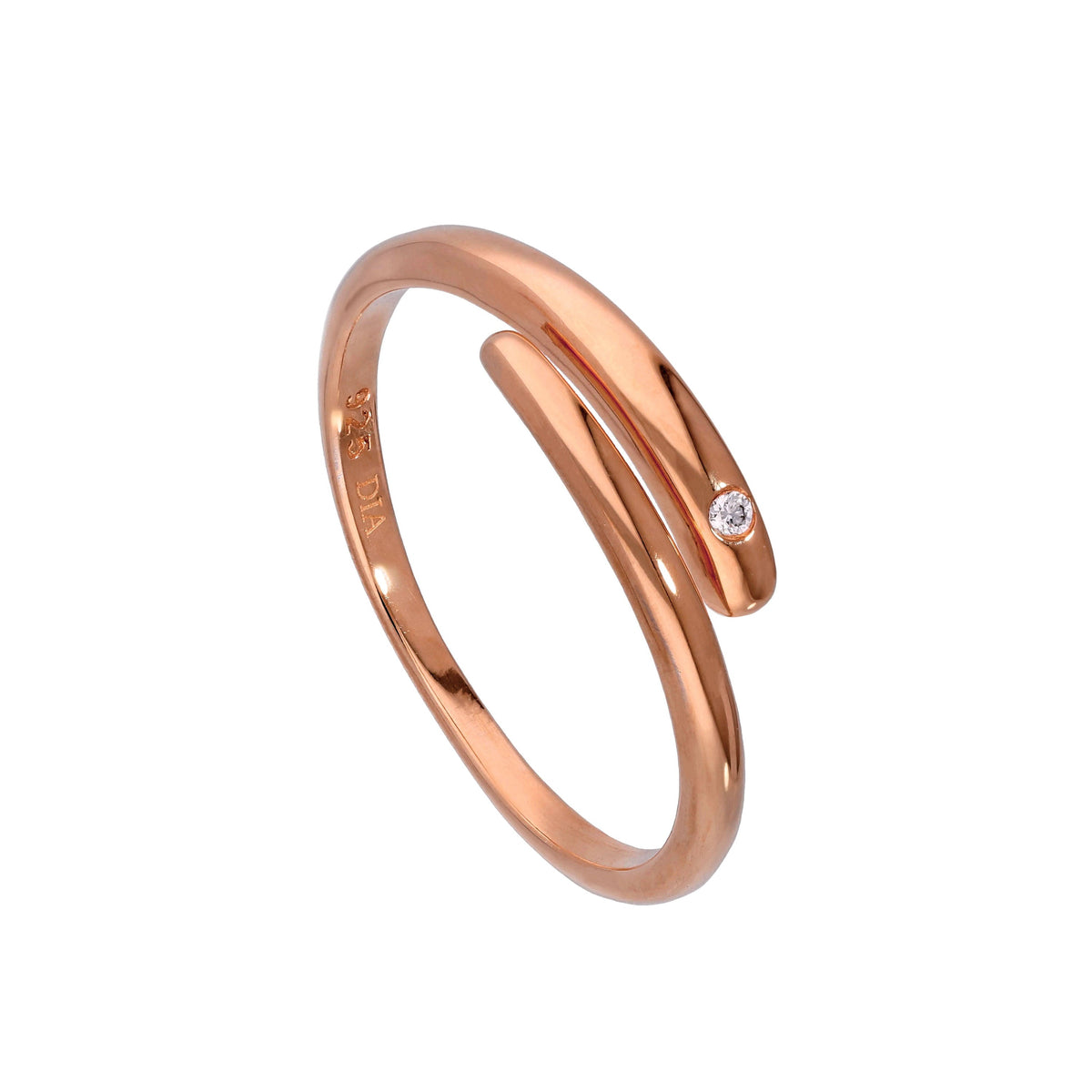 Bague ajustable en argent sterling plaqué or rose et diamant véritable