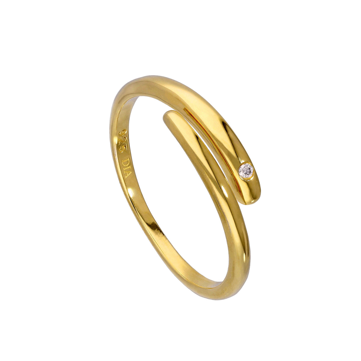 Bague ajustable en argent sterling plaqué or et diamant véritable