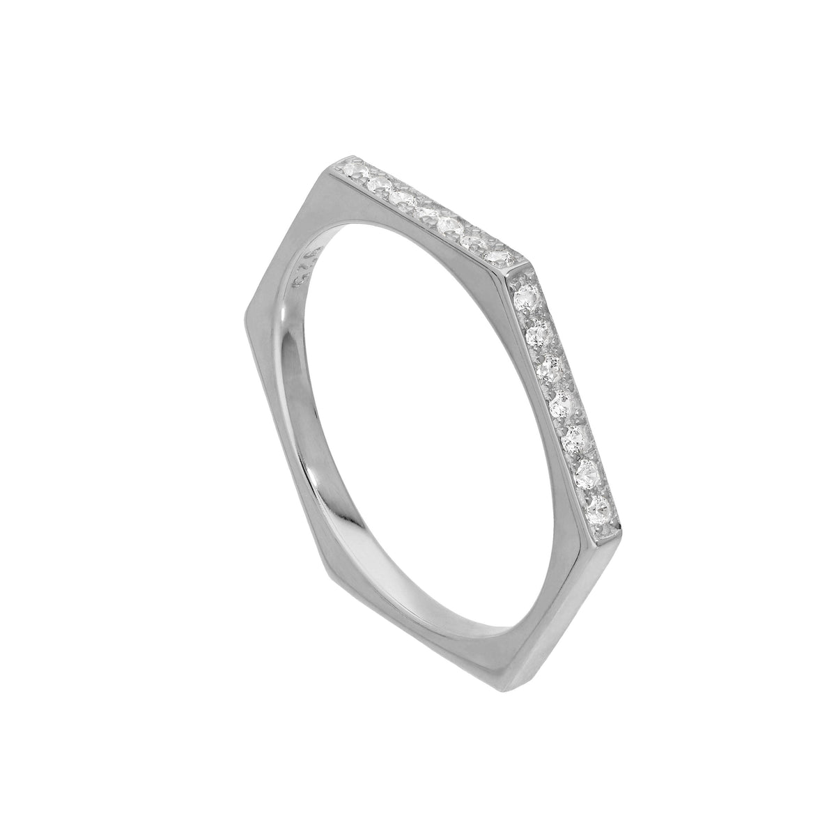 Bague hexagonale en argent sterling et cristaux CZ transparents, taille 55
