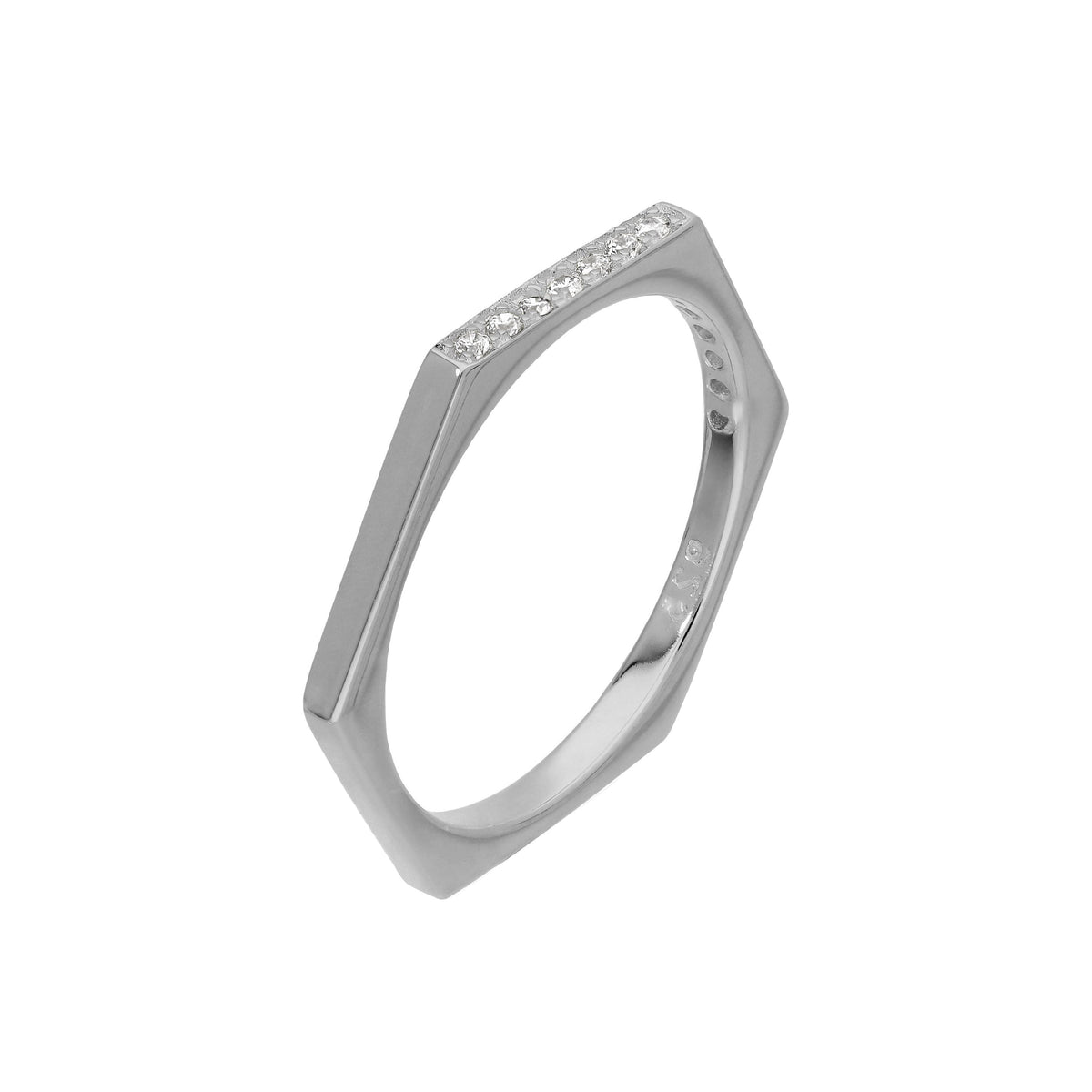 Bague hexagonale en argent sterling et cristaux CZ transparents, taille 55