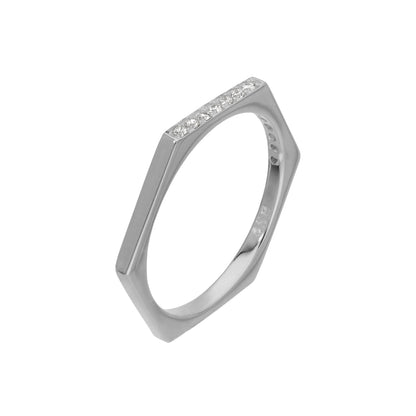 Bague hexagonale en argent sterling et cristaux CZ transparents, taille O