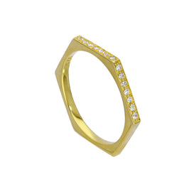 Bague hexagonale en argent sterling plaqué or et cristaux CZ transparents, taille 55