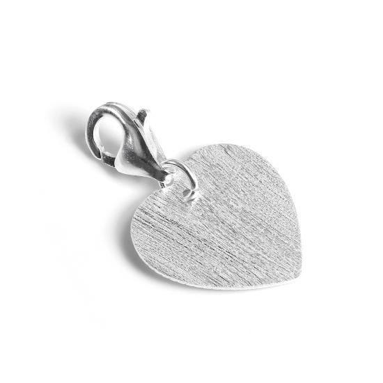 Breloque à clip en forme de cœur plat en argent sterling avec finition mate