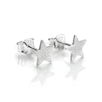Boucles d'oreilles à tige en argent sterling brossé en forme d'étoile plate