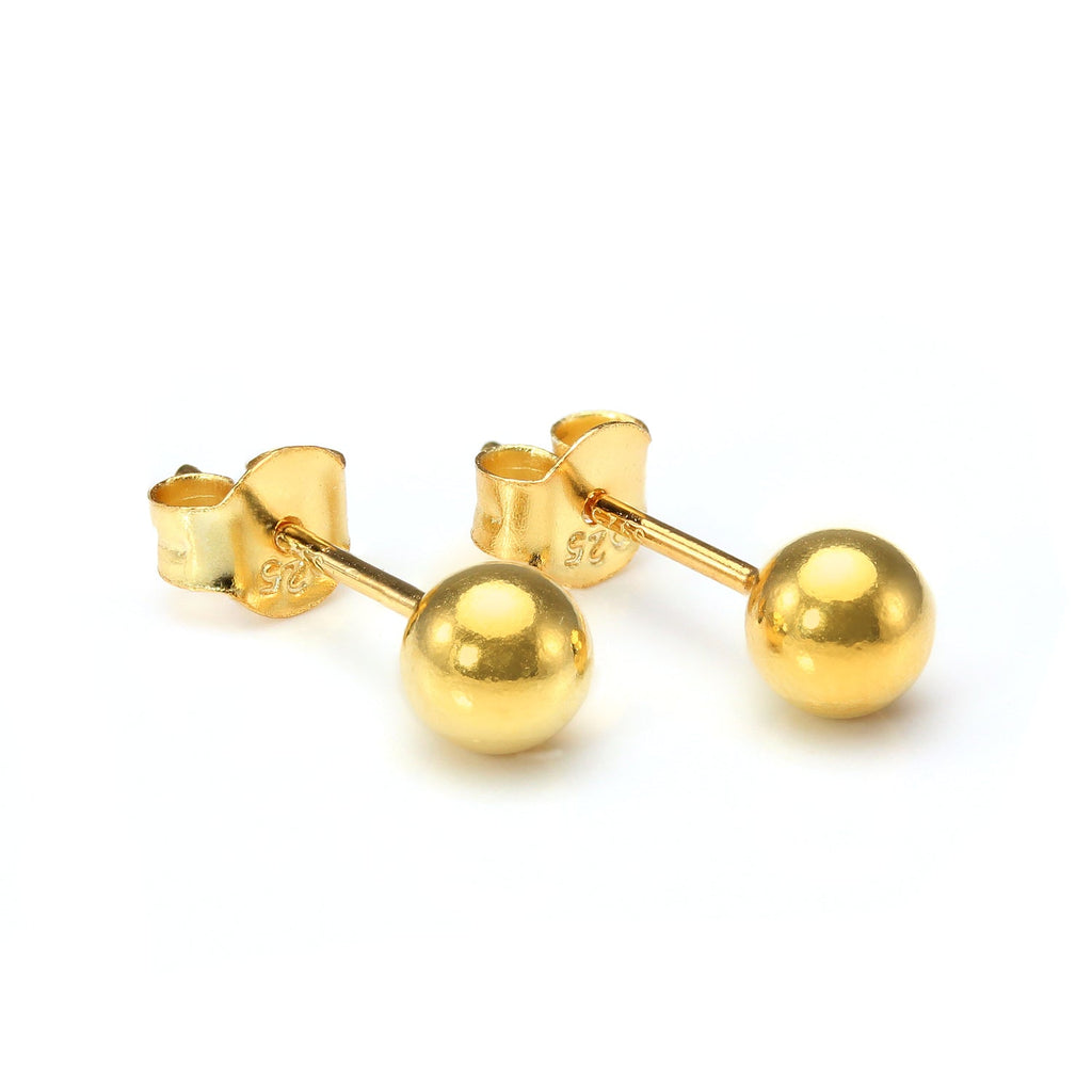 Boucles d'oreilles à tige en argent sterling plaqué or, petites boules de 2 mm à 6 mm, et paquets