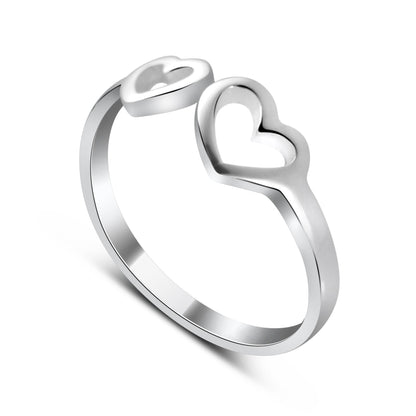 Bague midi réglable en argent sterling avec double cœur ouvert