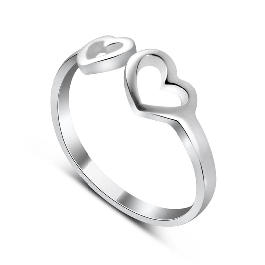 Bague midi réglable en argent sterling avec double cœur ouvert