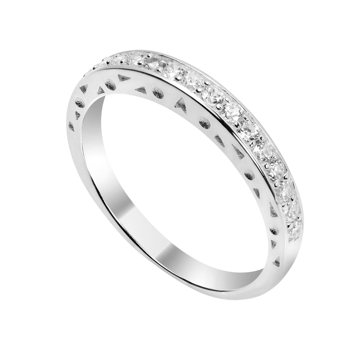Bague demi-éternité en argent sterling et cristal CZ - Tailles 48 à 62,5
