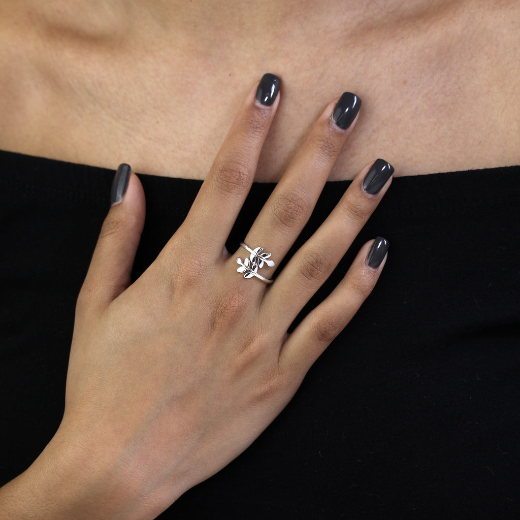 Bague d'orteil réglable en argent sterling avec feuille de laurier et motif romain