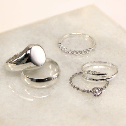 Bague demi-éternité en argent sterling avec pois - Tailles I à W