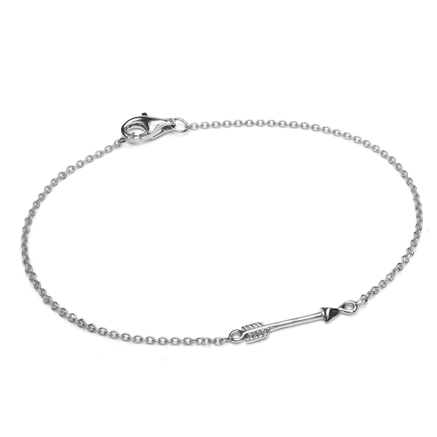 Bracelet flèche en argent sterling fin et léger de 18 cm avec fermoir mousqueton
