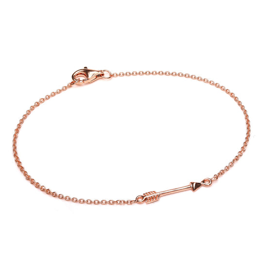 Bracelet flèche en argent sterling plaqué or rose clair de 18 cm