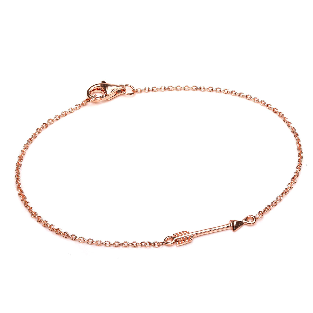 Bracelet flèche en argent sterling plaqué or rose clair de 18 cm