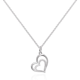 Collier avec pendentif double cœur ouvert en argent sterling et cristal CZ, 40 à 55 cm