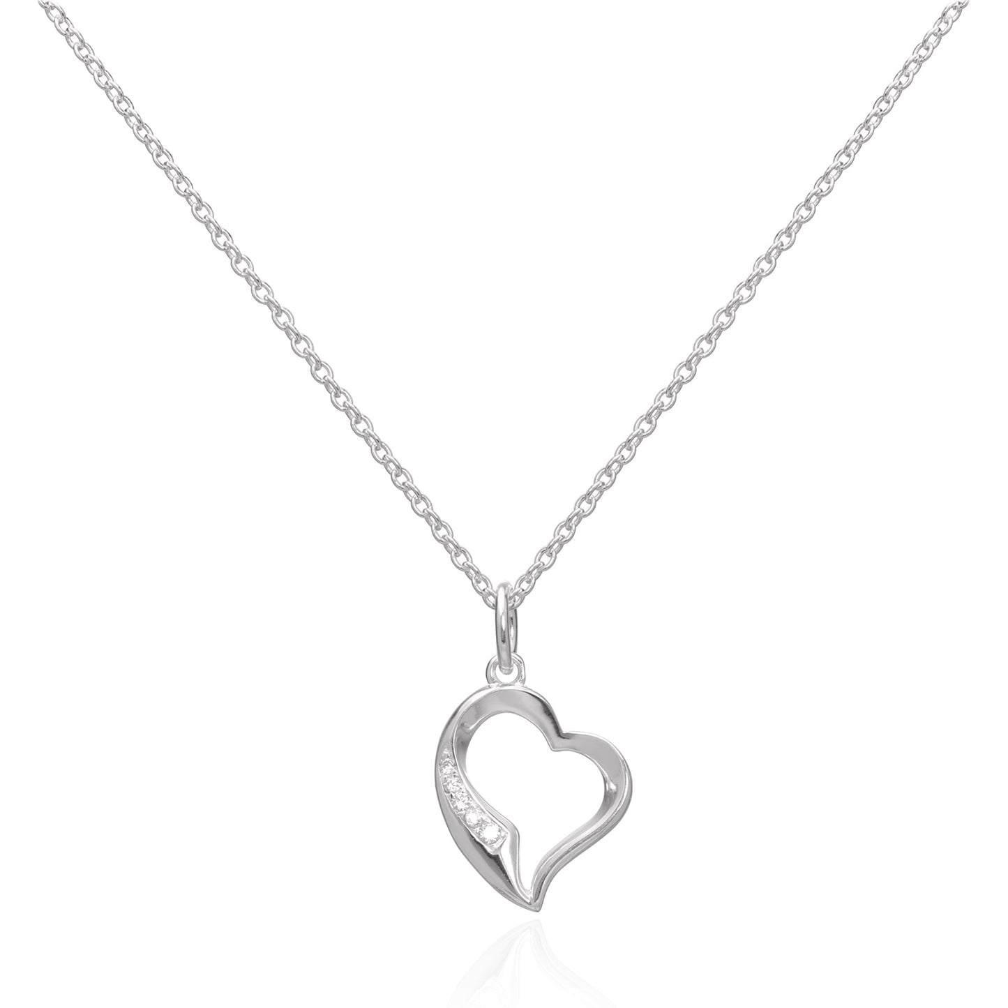 Collier avec pendentif cœur ouvert en argent sterling et cristal CZ, 40 à 55 cm