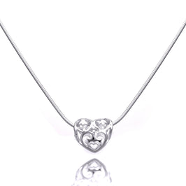 Collier de perles en argent sterling avec cœur ouvert et chaîne serpent de 1 mm