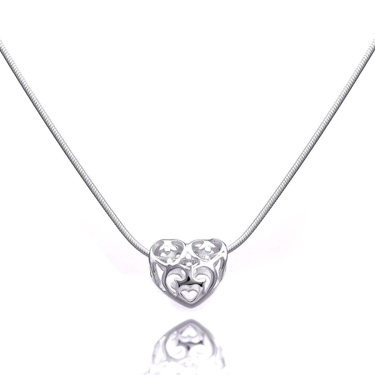 Collier de perles en argent sterling avec cœur ouvert et chaîne serpent de 1 mm