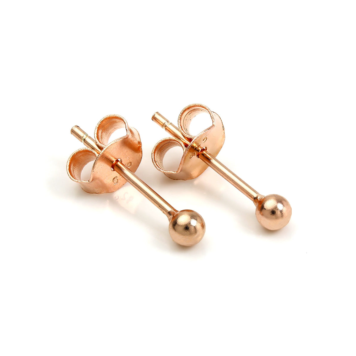 Boucles d'oreilles à tige en argent sterling plaqué or rose de 2 mm