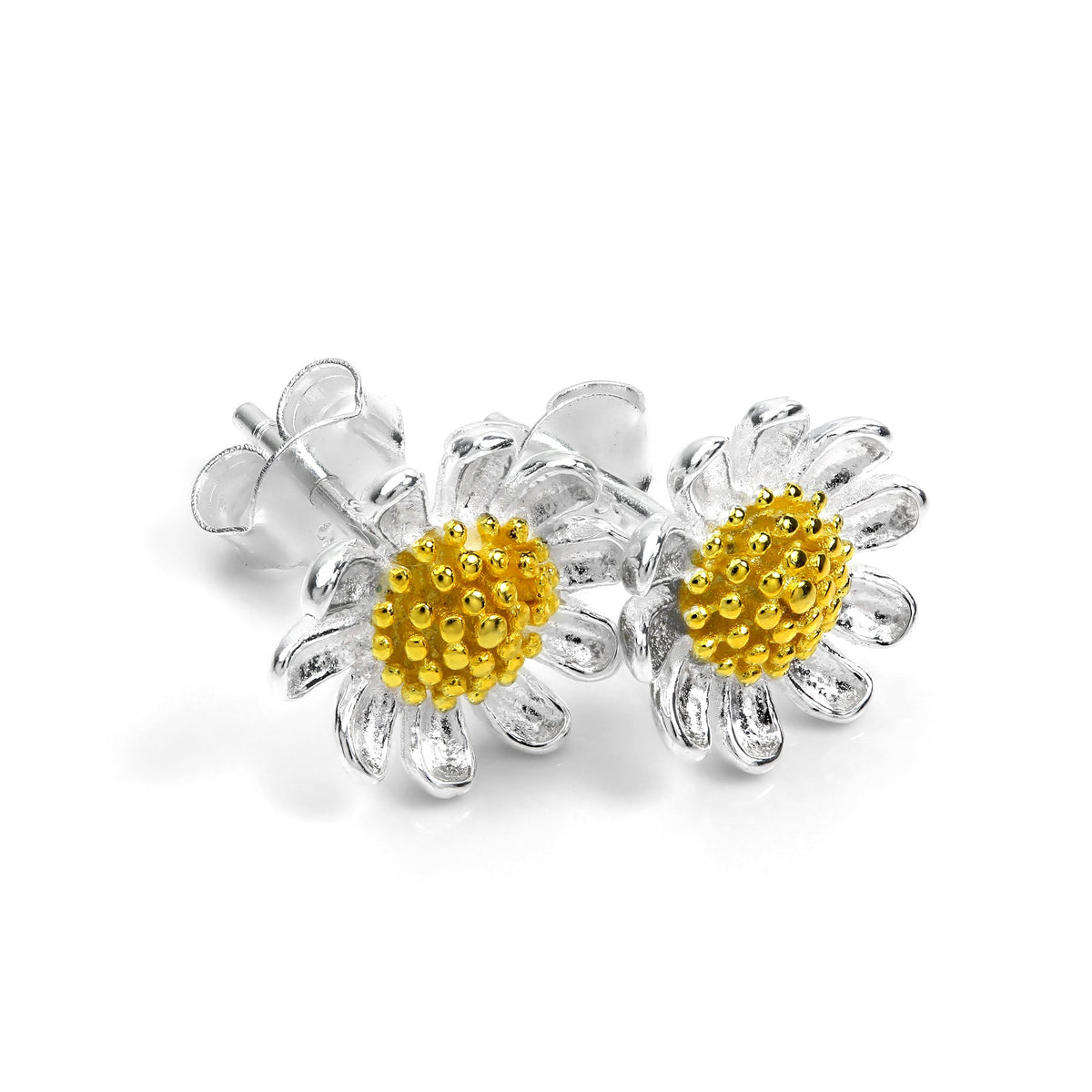 Boucles d'oreilles à tige en argent sterling et plaqué or en forme de marguerite